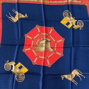 Elegant Blue and Red Equestrian Scarf